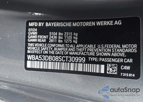 2025 BMW 430I xDrive z USA, uszkodzony, nr VIN WBA53DB08SCT30999
